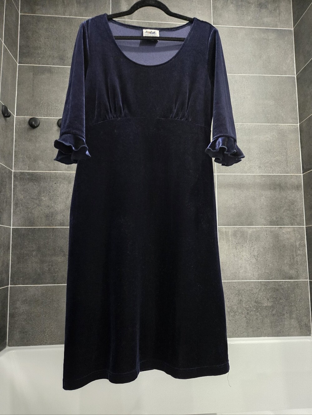 Vintage Northern Reflections Blue Velvet Dress Peplum Sleeve 80's Size 10